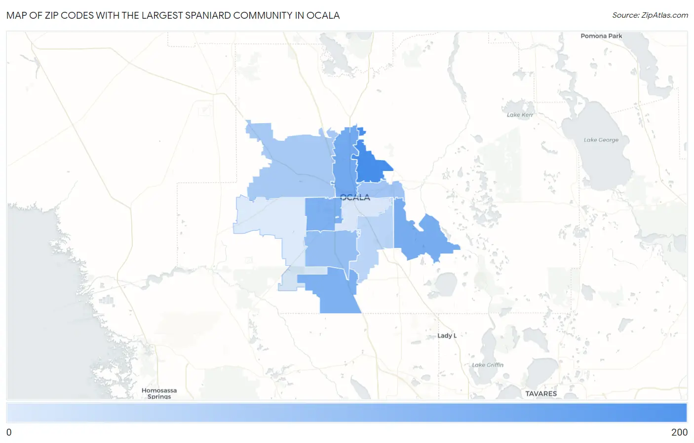 Zip Codes with the Largest Spaniard Community in Ocala Map