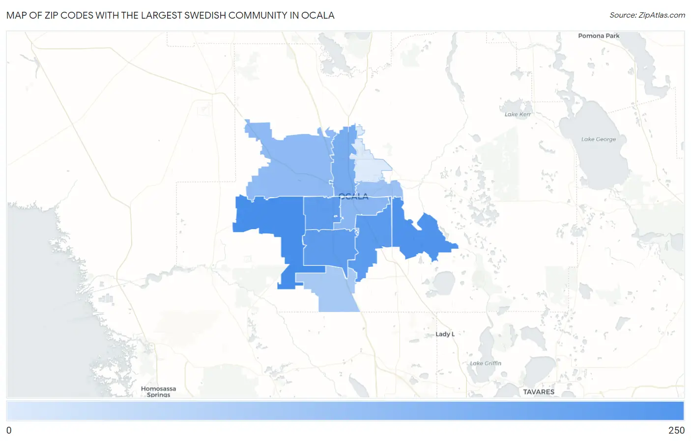 Zip Codes with the Largest Swedish Community in Ocala Map