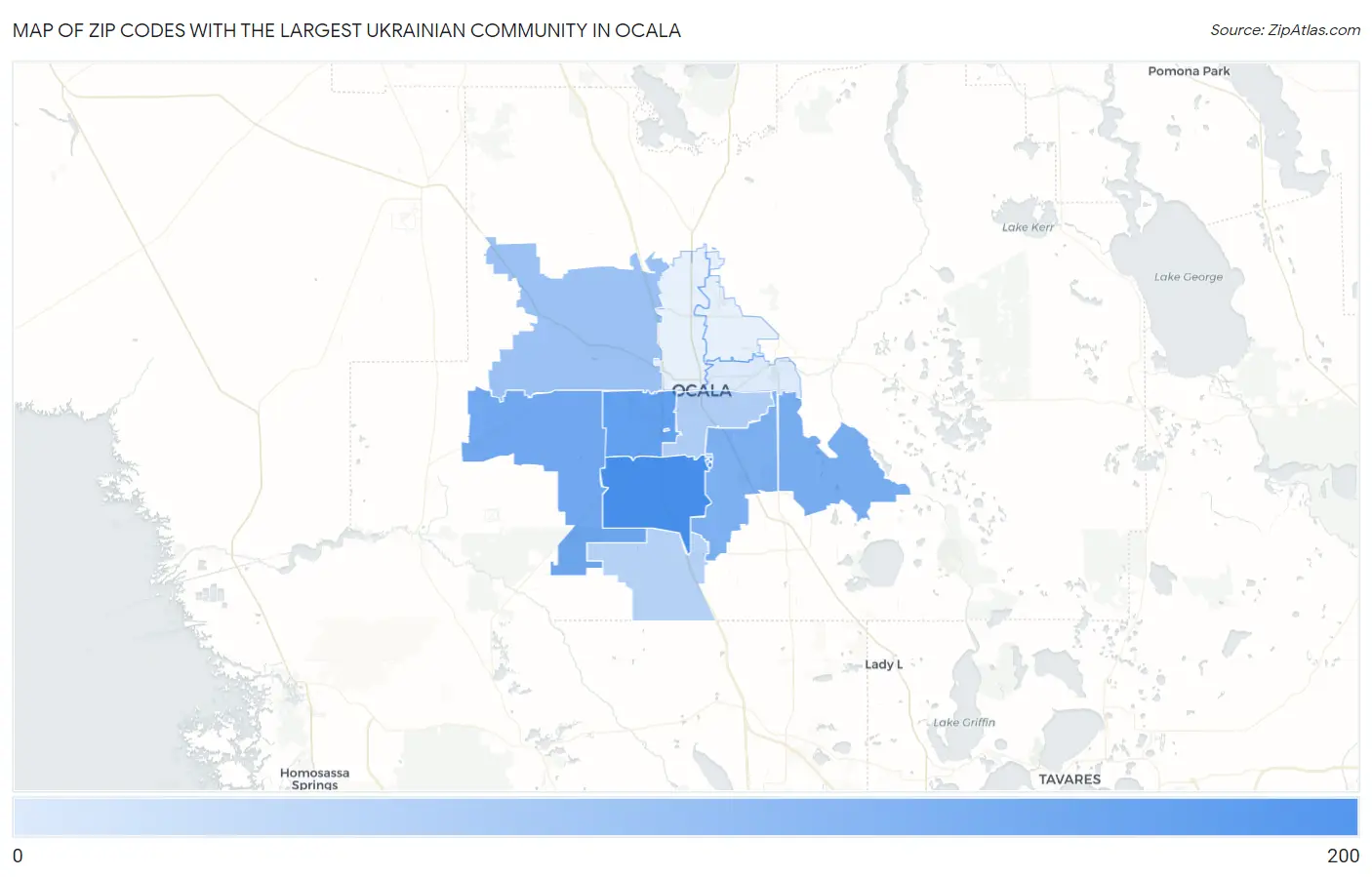 Zip Codes with the Largest Ukrainian Community in Ocala Map