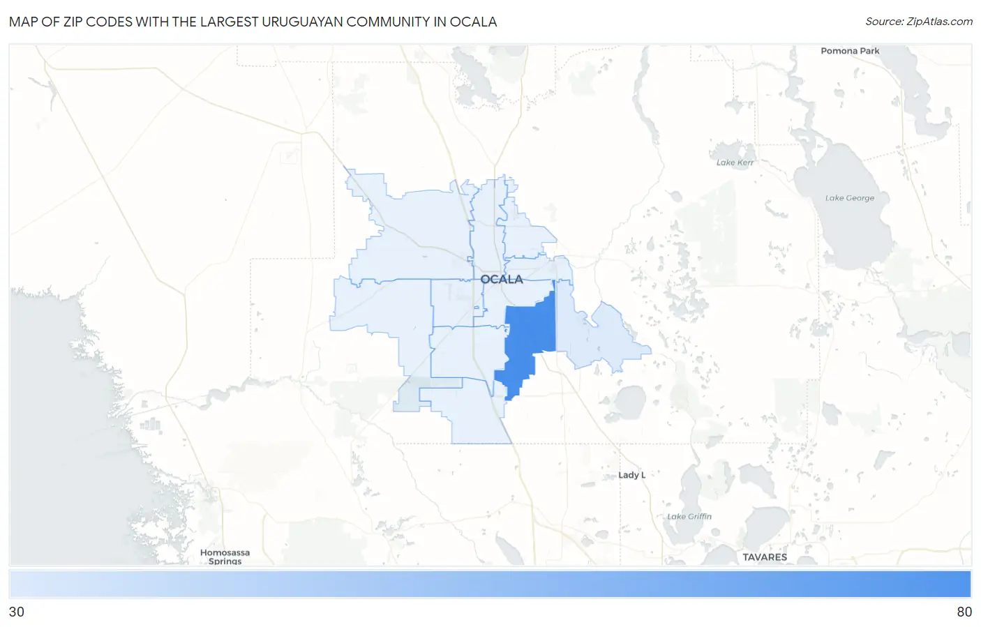 Zip Codes with the Largest Uruguayan Community in Ocala Map