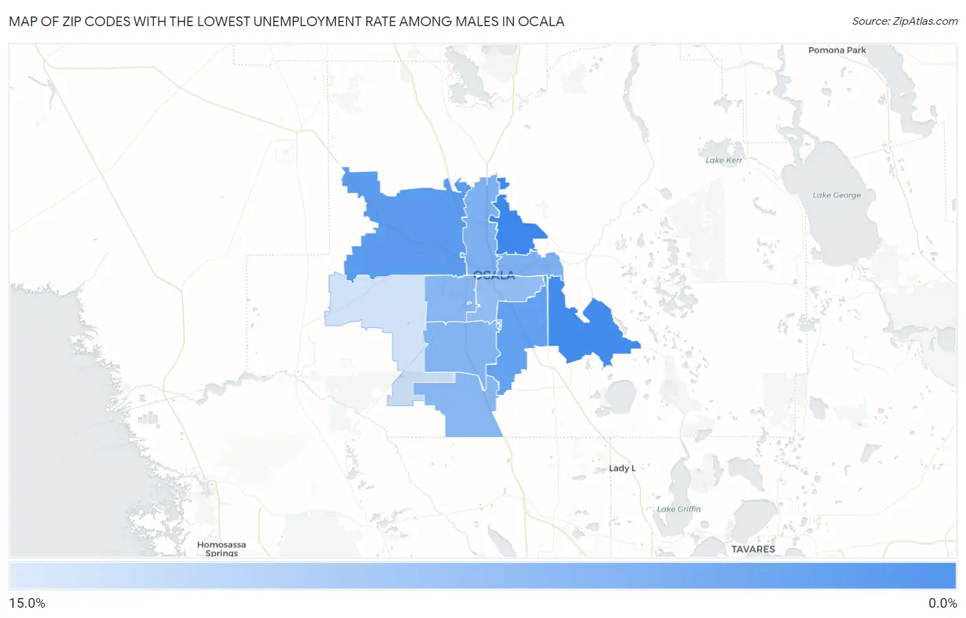 Zip Codes with the Lowest Unemployment Rate Among Males in Ocala Map