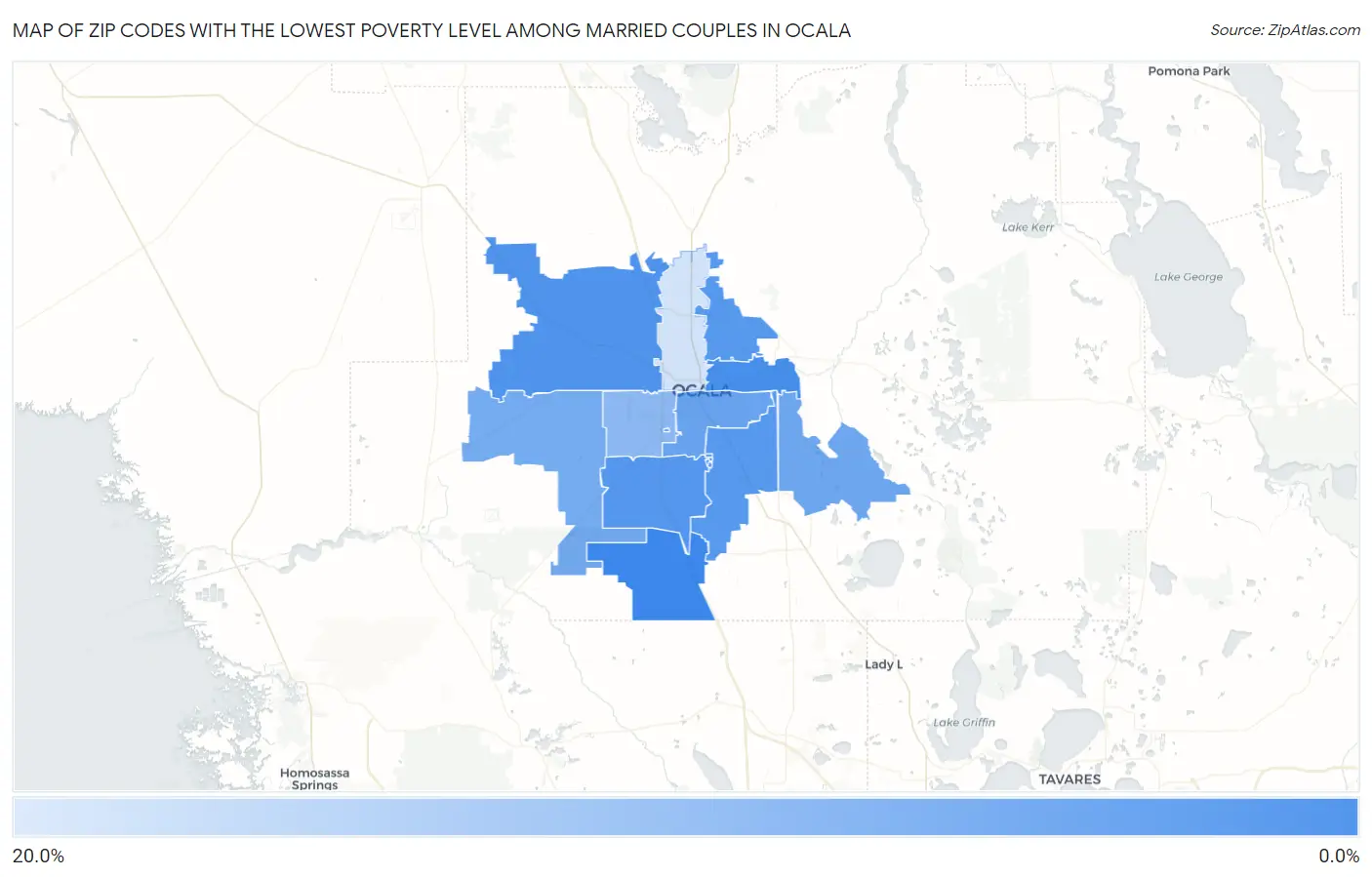 Zip Codes with the Lowest Poverty Level Among Married Couples in Ocala Map