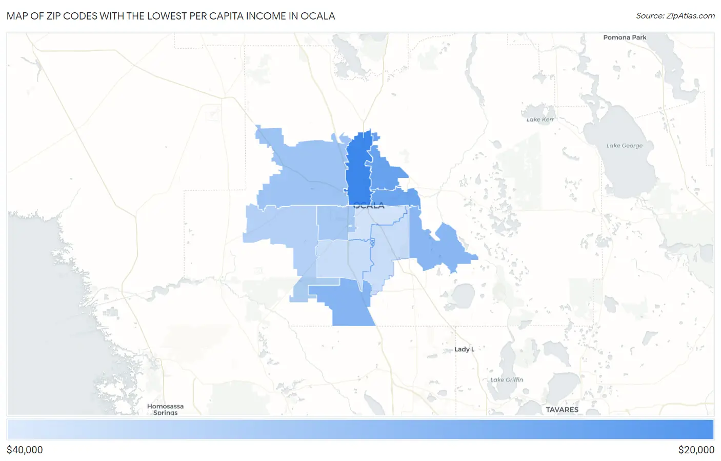 Zip Codes with the Lowest Per Capita Income in Ocala Map