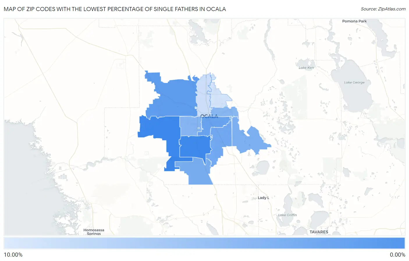 Zip Codes with the Lowest Percentage of Single Fathers in Ocala Map