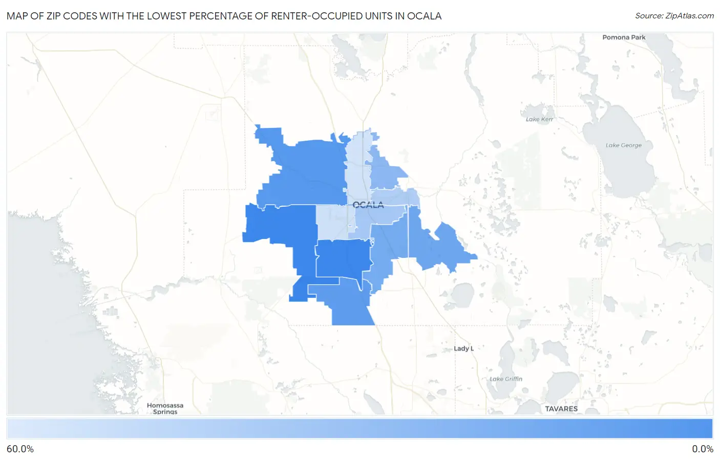 Zip Codes with the Lowest Percentage of Renter-Occupied Units in Ocala Map