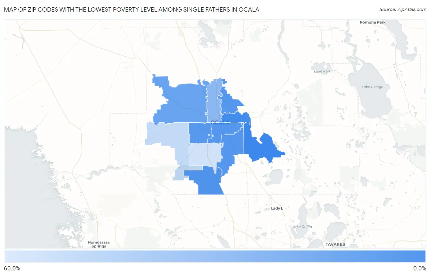 Zip Codes with the Lowest Poverty Level Among Single Fathers in Ocala Map