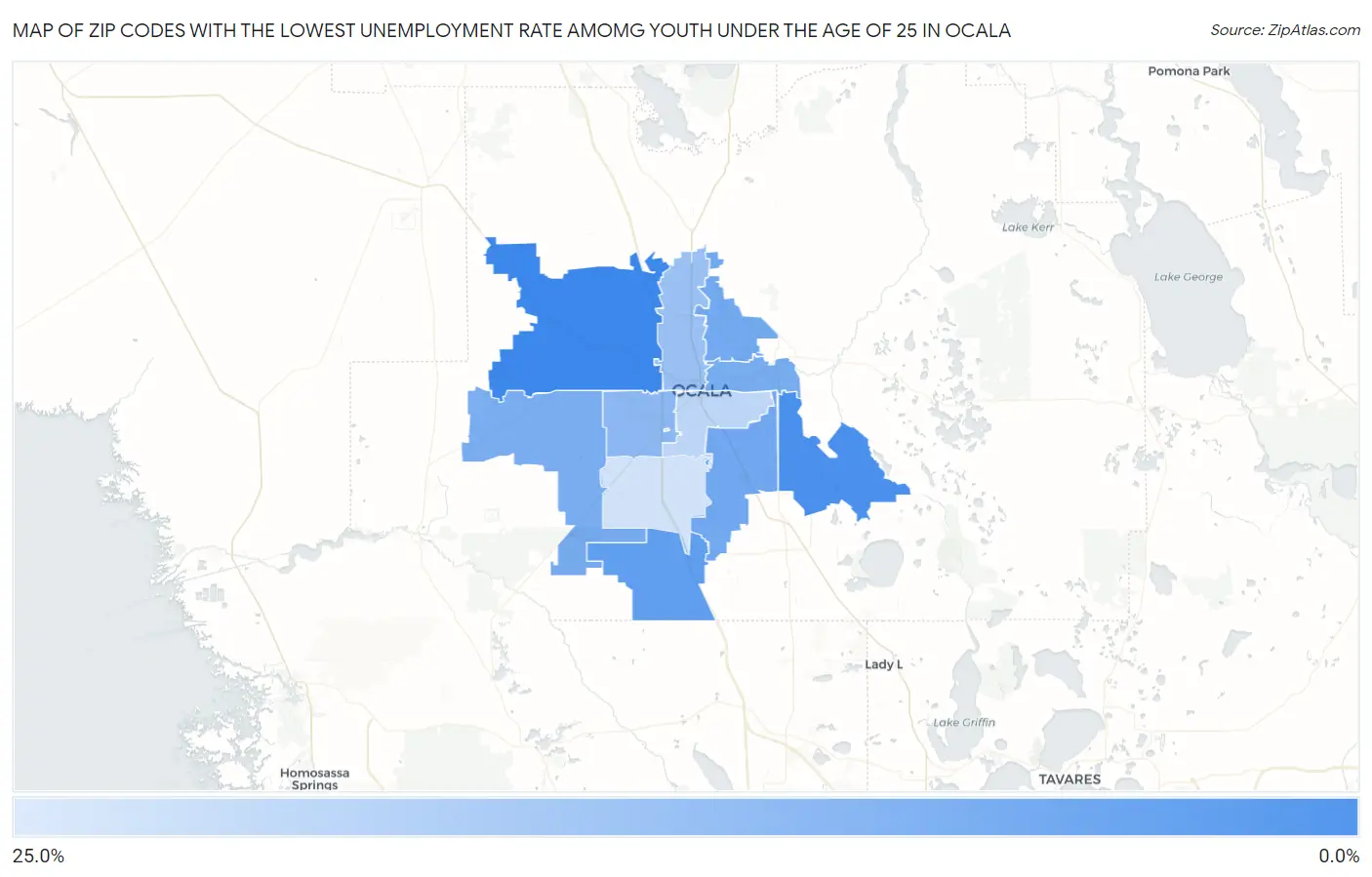 Zip Codes with the Lowest Unemployment Rate Amomg Youth Under the Age of 25 in Ocala Map