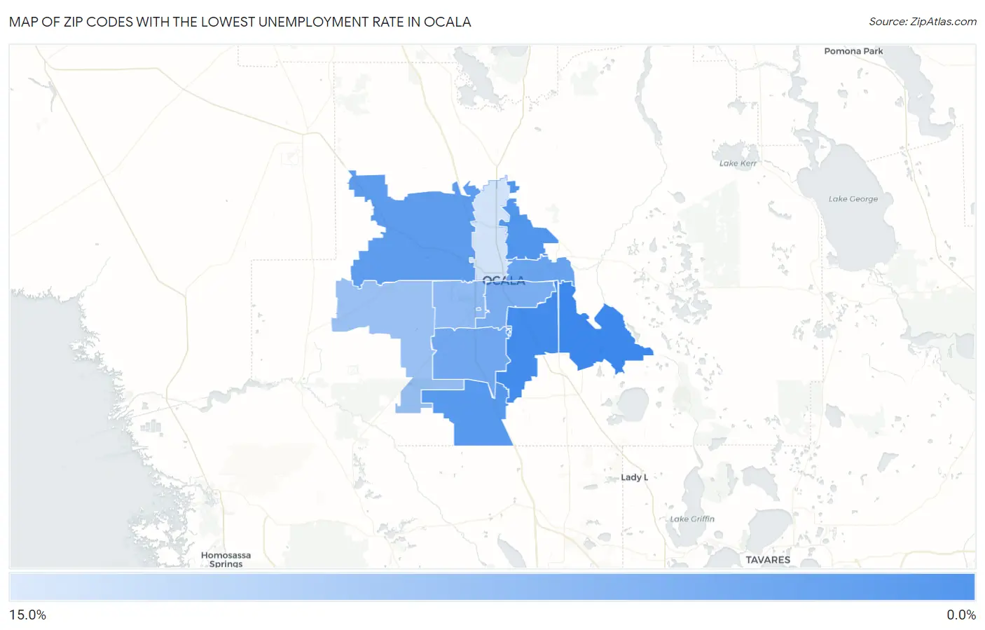 Zip Codes with the Lowest Unemployment Rate in Ocala Map
