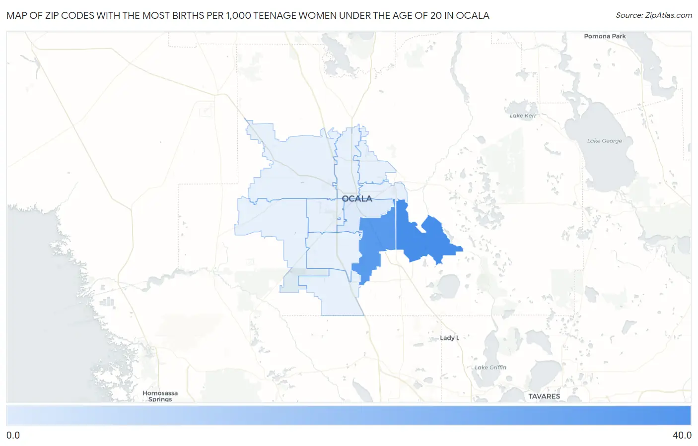 Zip Codes with the Most Births per 1,000 Teenage Women Under the Age of 20 in Ocala Map