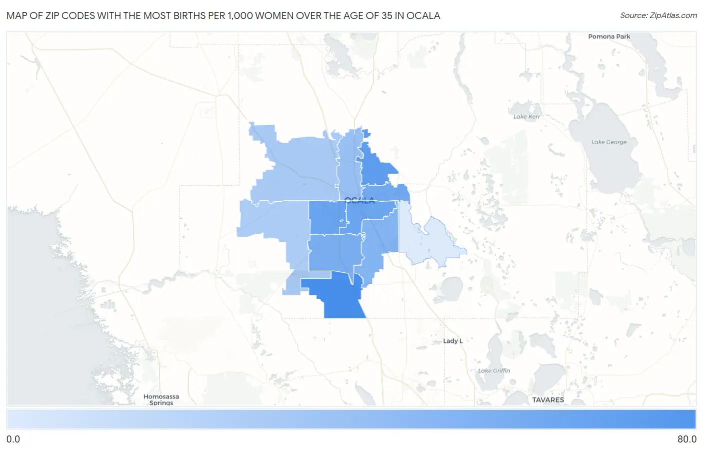 Zip Codes with the Most Births per 1,000 Women Over the Age of 35 in Ocala Map