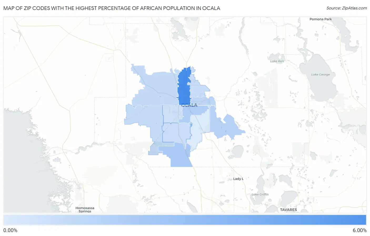 Zip Codes with the Highest Percentage of African Population in Ocala Map