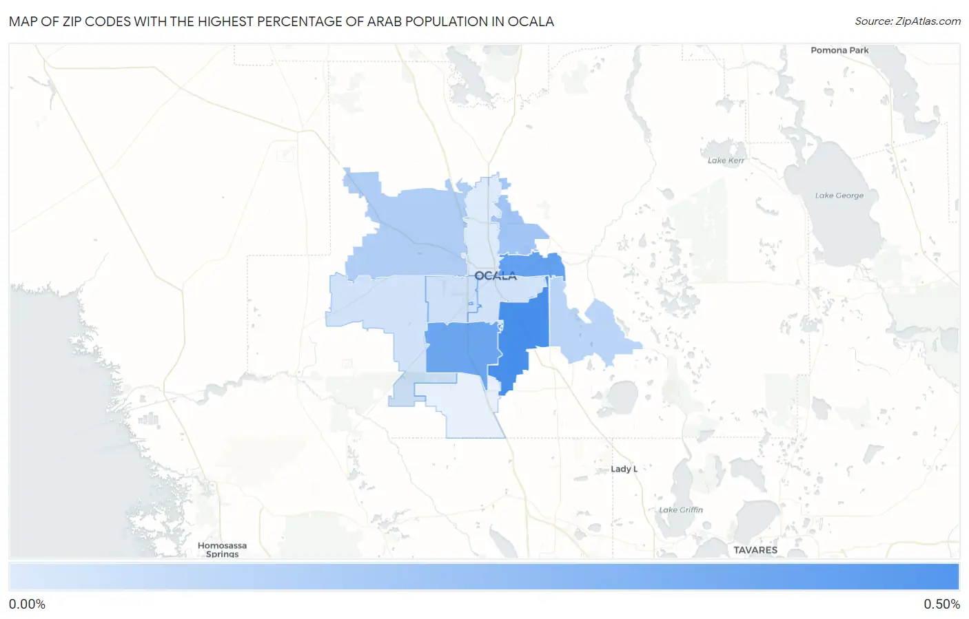 Zip Codes with the Highest Percentage of Arab Population in Ocala Map