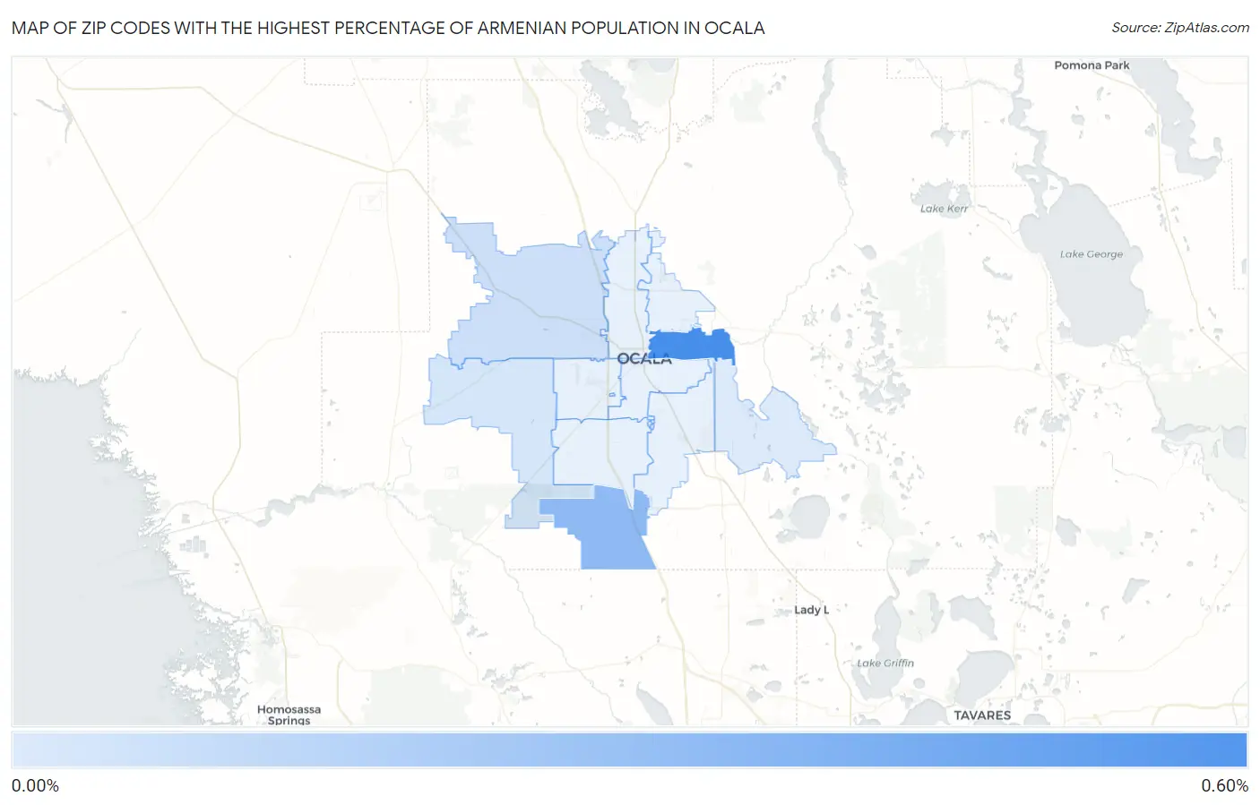 Zip Codes with the Highest Percentage of Armenian Population in Ocala Map