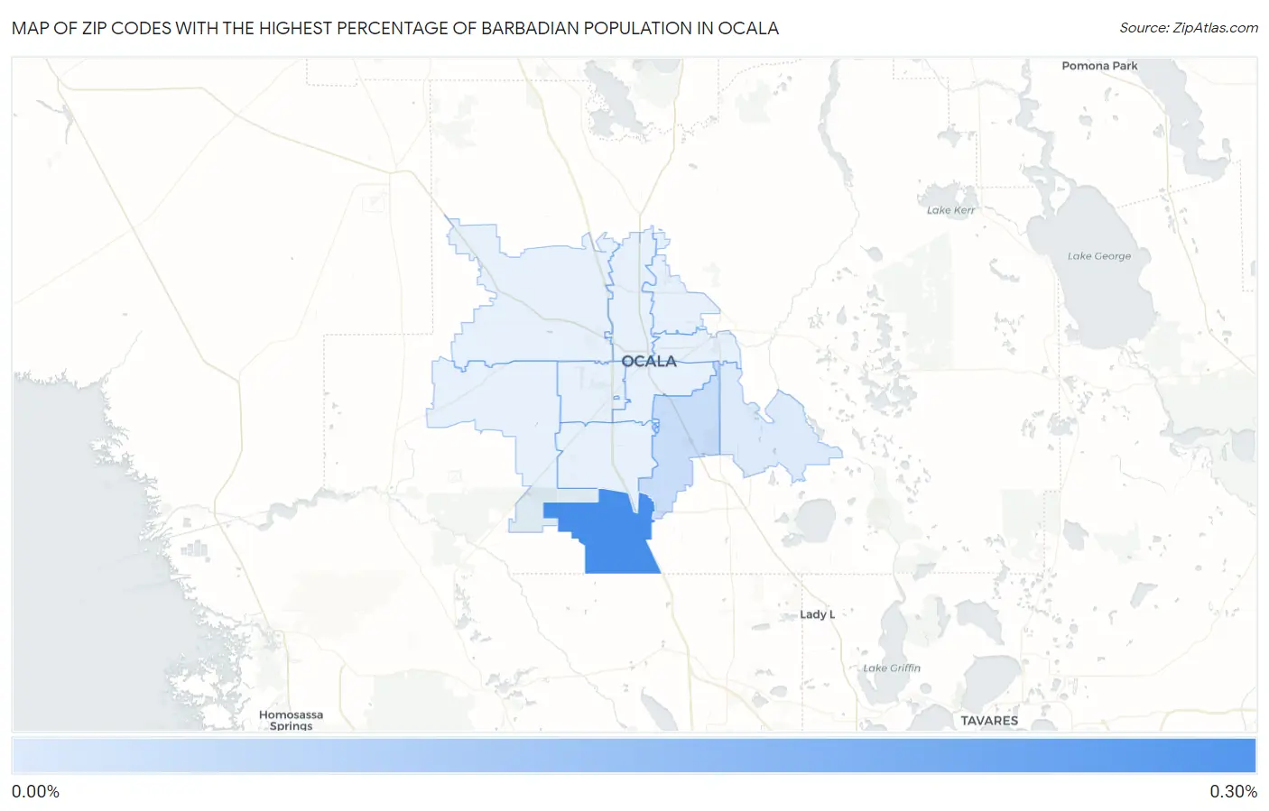 Zip Codes with the Highest Percentage of Barbadian Population in Ocala Map