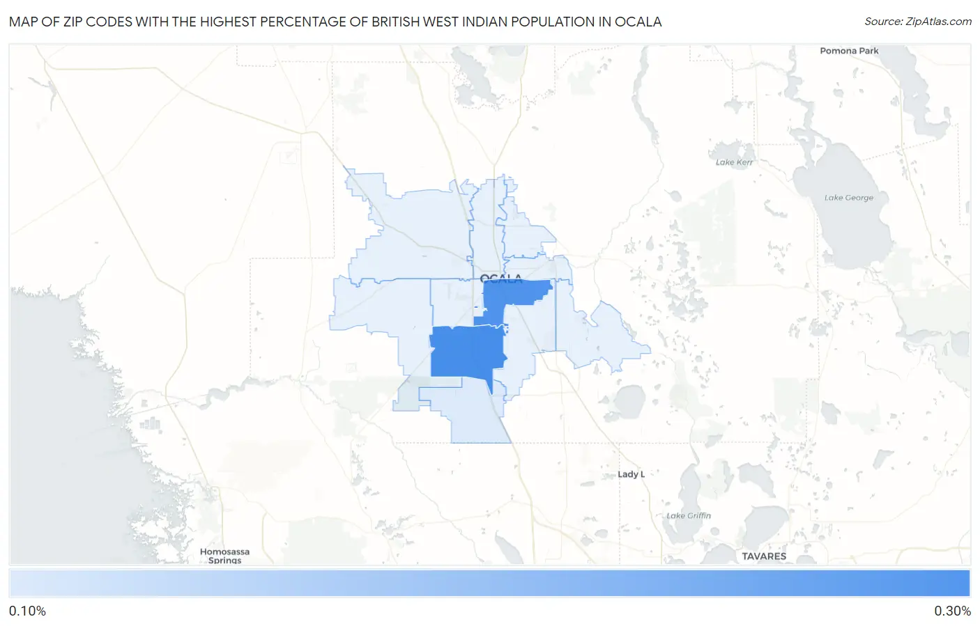 Zip Codes with the Highest Percentage of British West Indian Population in Ocala Map