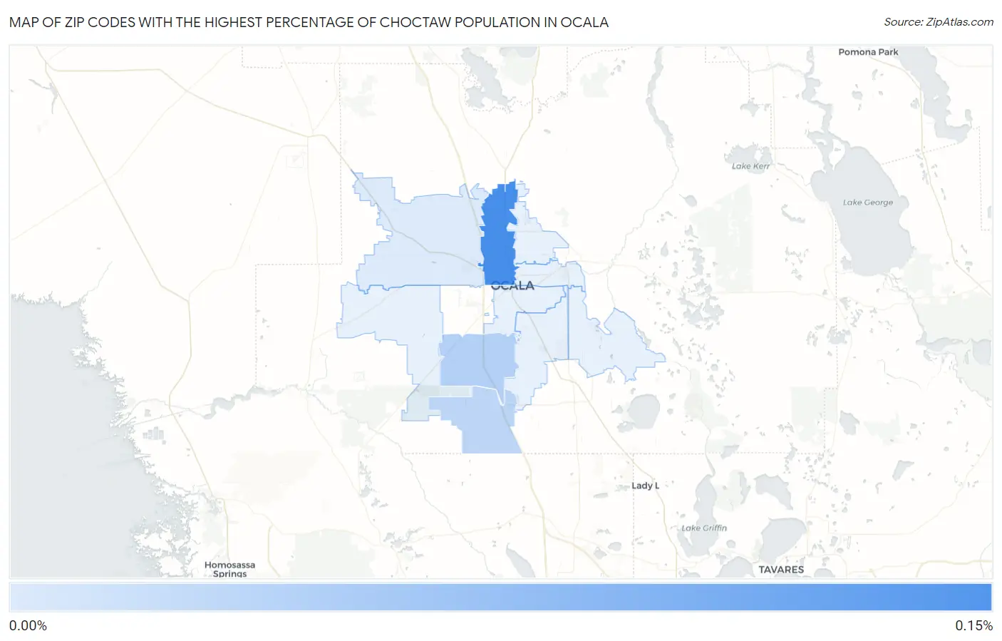 Zip Codes with the Highest Percentage of Choctaw Population in Ocala Map