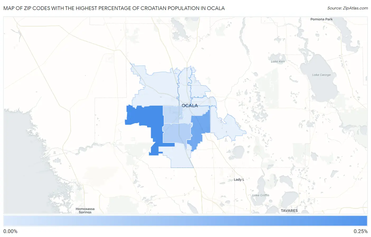 Zip Codes with the Highest Percentage of Croatian Population in Ocala Map
