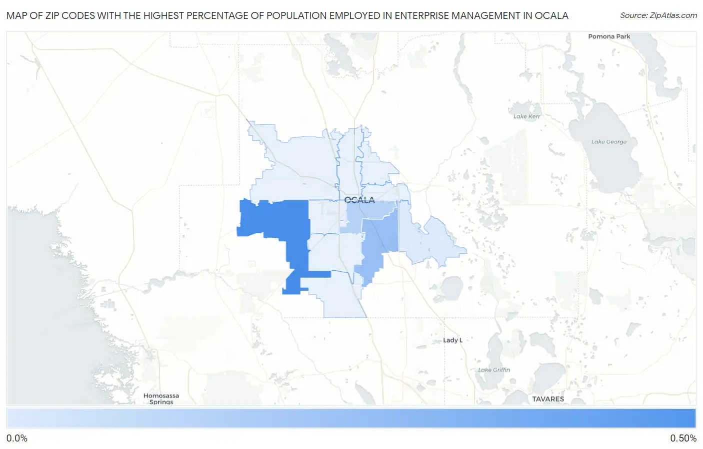 Zip Codes with the Highest Percentage of Population Employed in Enterprise Management in Ocala Map