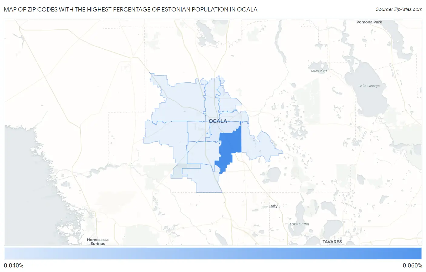 Zip Codes with the Highest Percentage of Estonian Population in Ocala Map