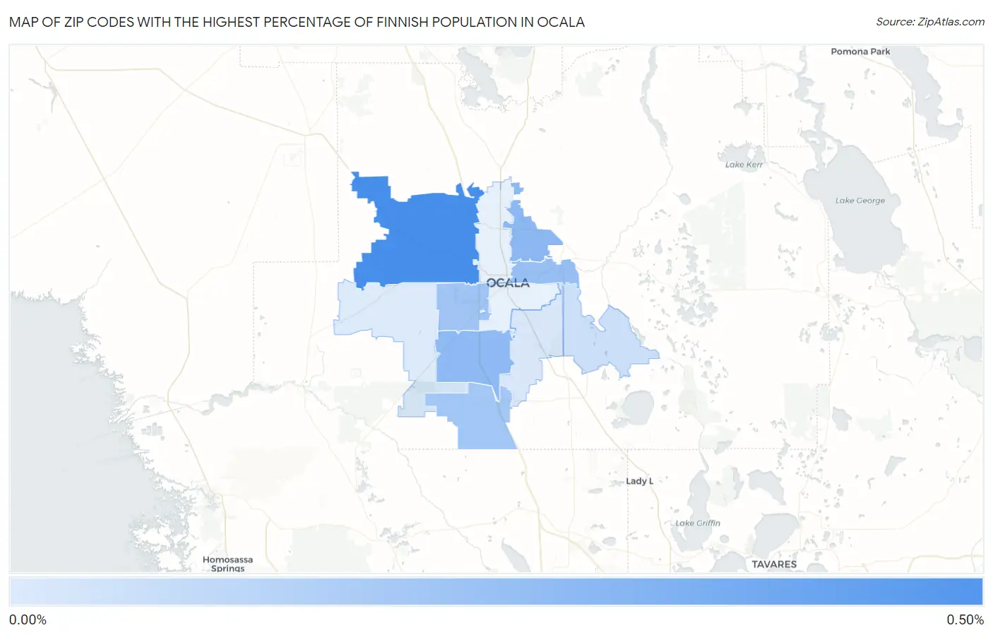 Zip Codes with the Highest Percentage of Finnish Population in Ocala Map