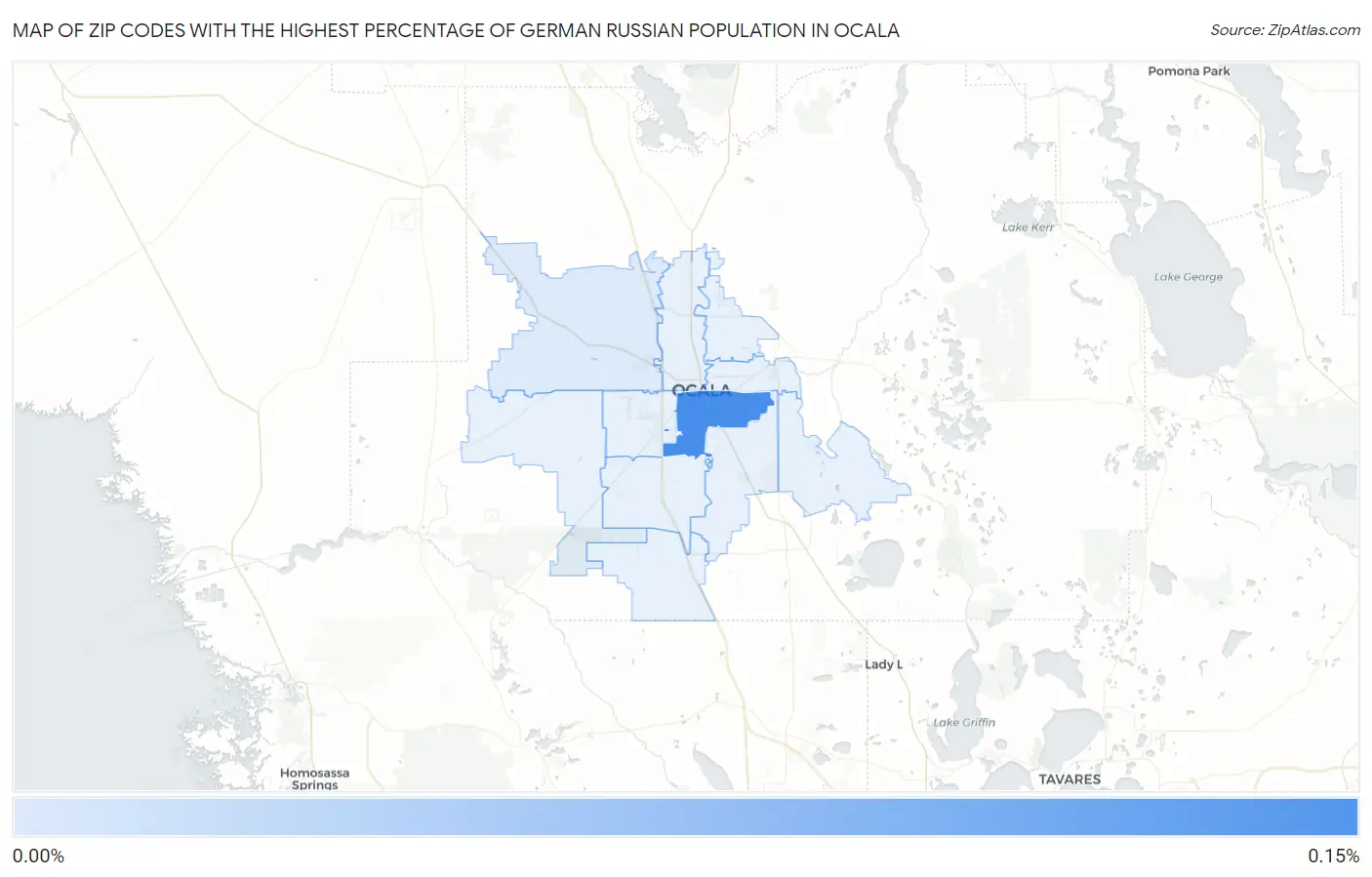 Zip Codes with the Highest Percentage of German Russian Population in Ocala Map