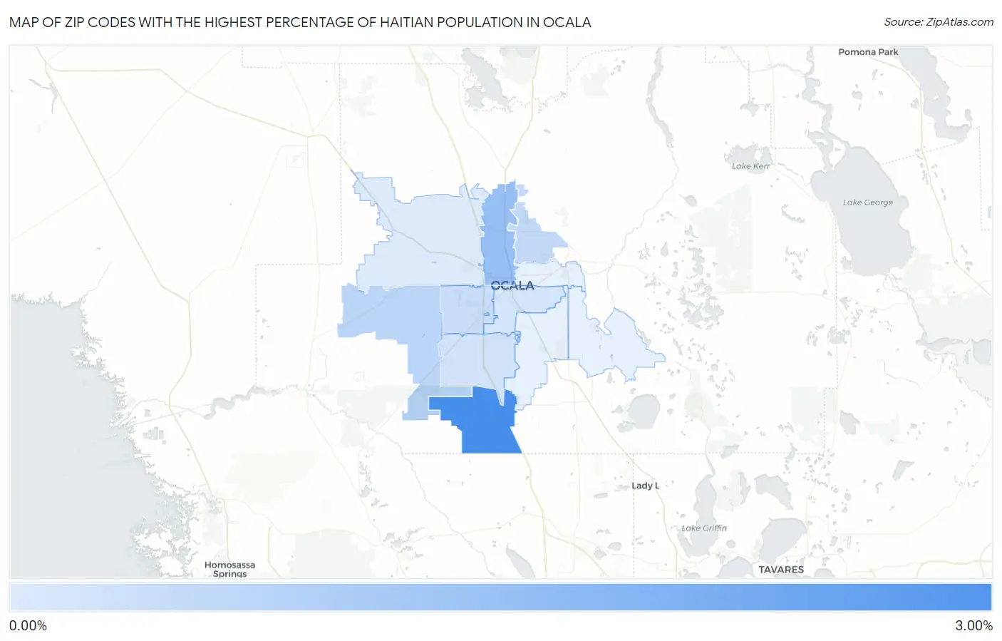 Zip Codes with the Highest Percentage of Haitian Population in Ocala Map