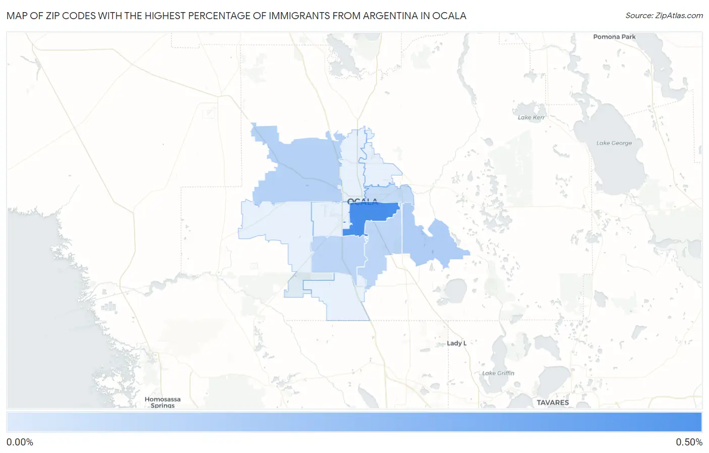 Zip Codes with the Highest Percentage of Immigrants from Argentina in Ocala Map