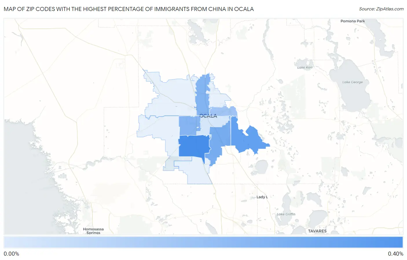 Zip Codes with the Highest Percentage of Immigrants from China in Ocala Map