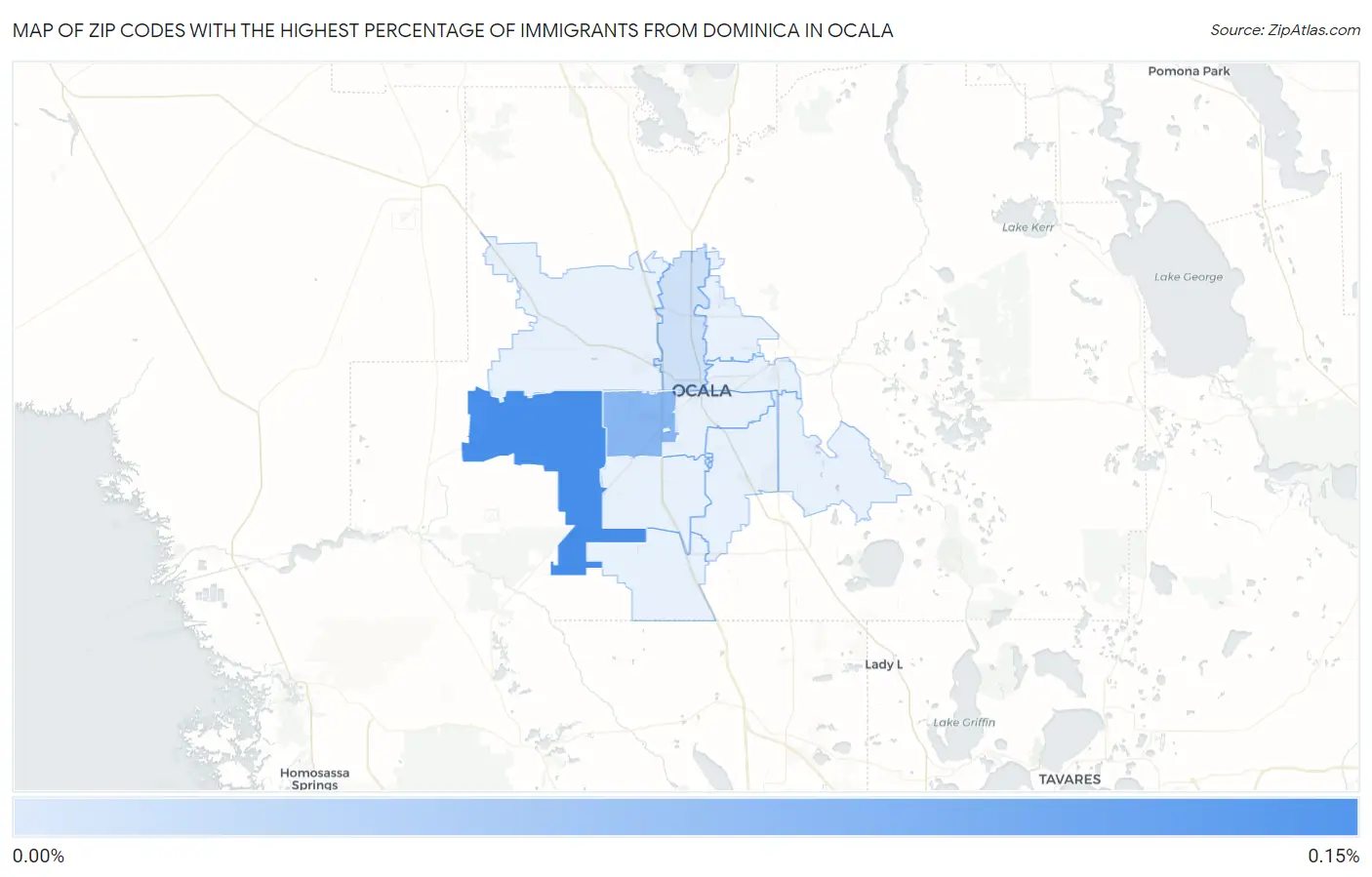 Zip Codes with the Highest Percentage of Immigrants from Dominica in Ocala Map