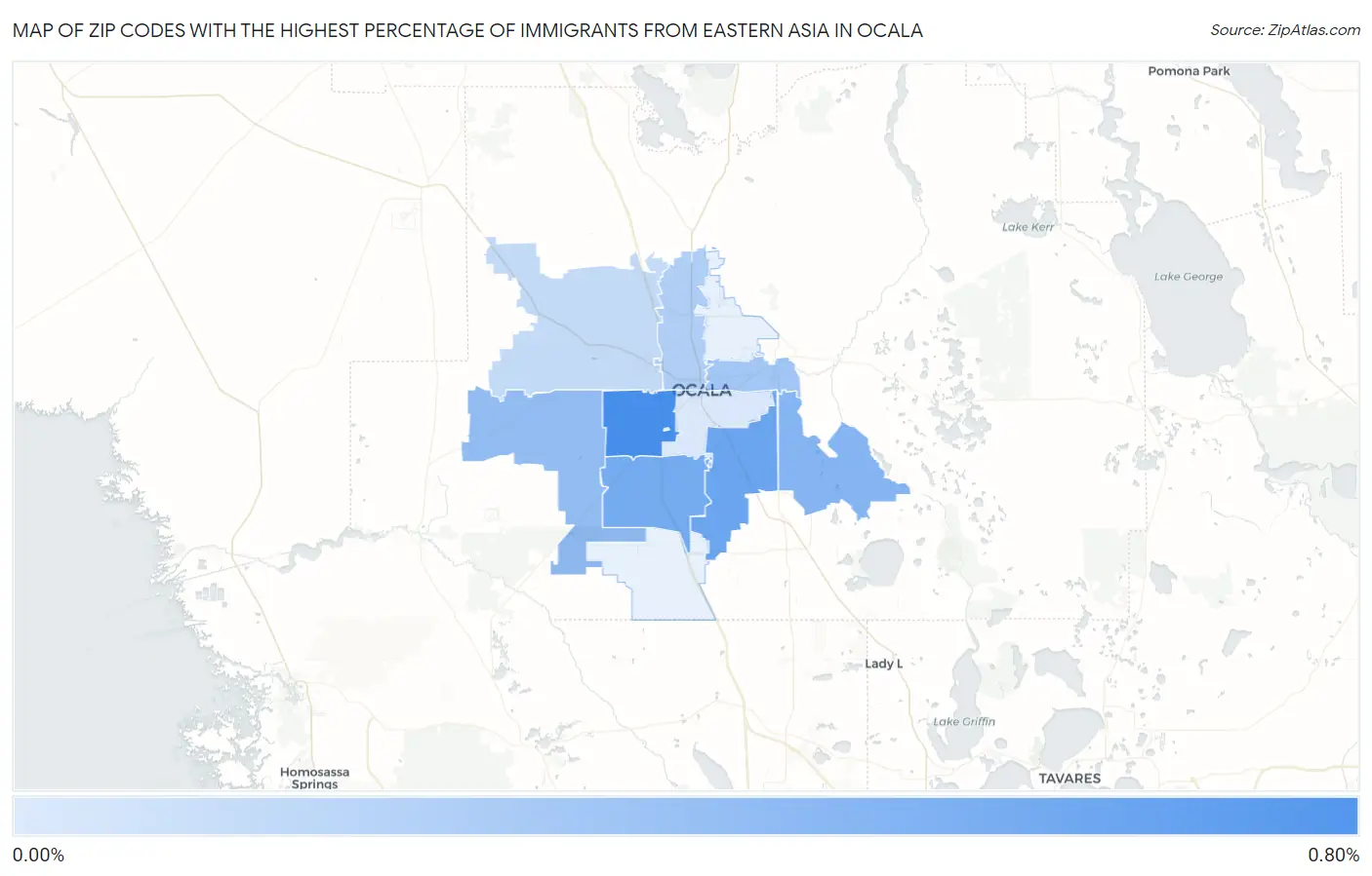 Zip Codes with the Highest Percentage of Immigrants from Eastern Asia in Ocala Map