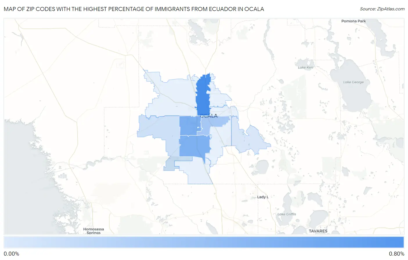 Zip Codes with the Highest Percentage of Immigrants from Ecuador in Ocala Map