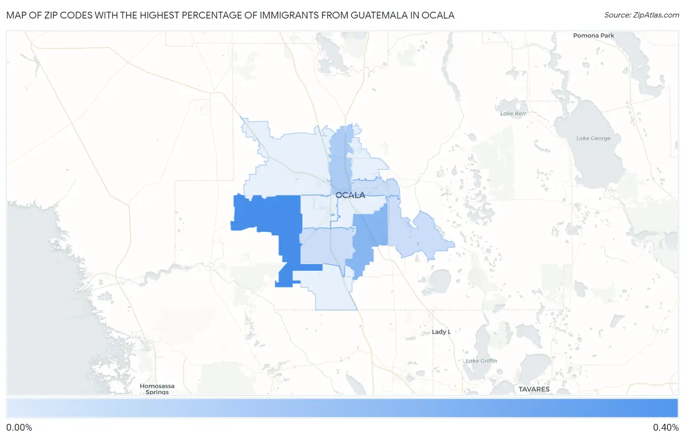 Zip Codes with the Highest Percentage of Immigrants from Guatemala in Ocala Map