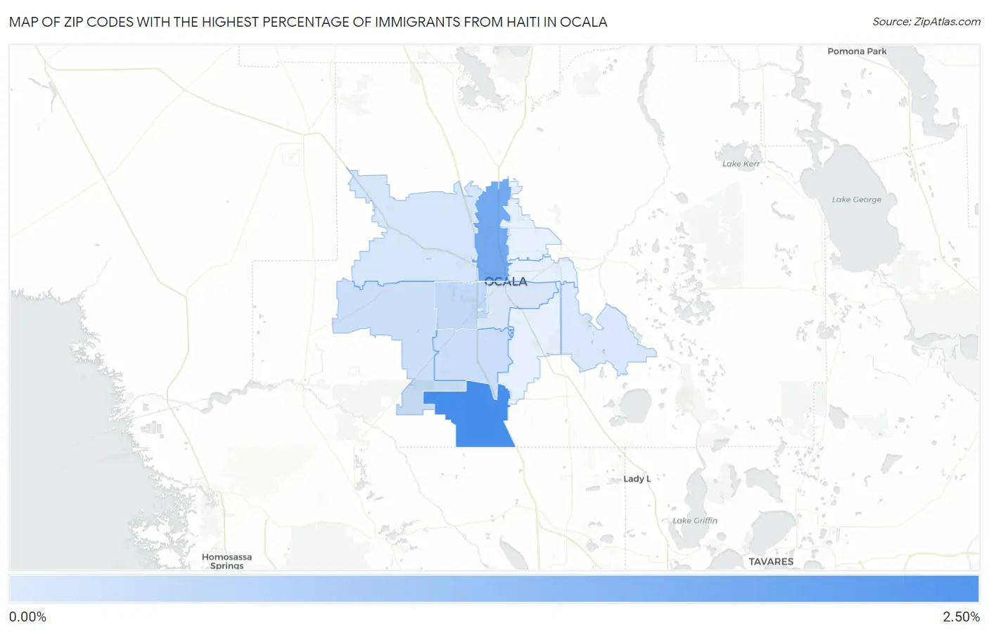 Zip Codes with the Highest Percentage of Immigrants from Haiti in Ocala Map