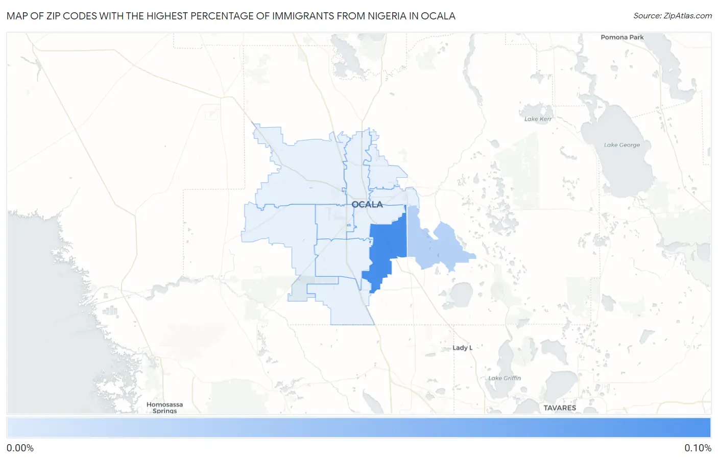 Zip Codes with the Highest Percentage of Immigrants from Nigeria in Ocala Map