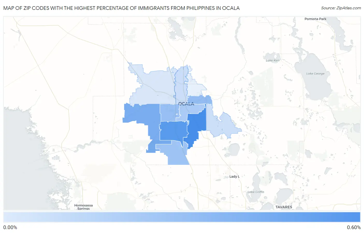 Zip Codes with the Highest Percentage of Immigrants from Philippines in Ocala Map