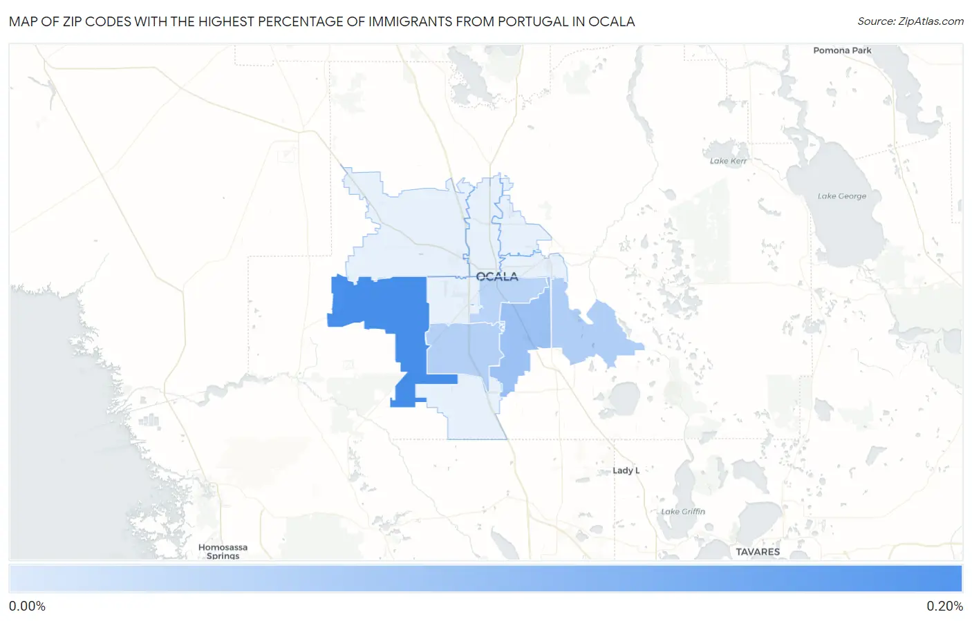Zip Codes with the Highest Percentage of Immigrants from Portugal in Ocala Map