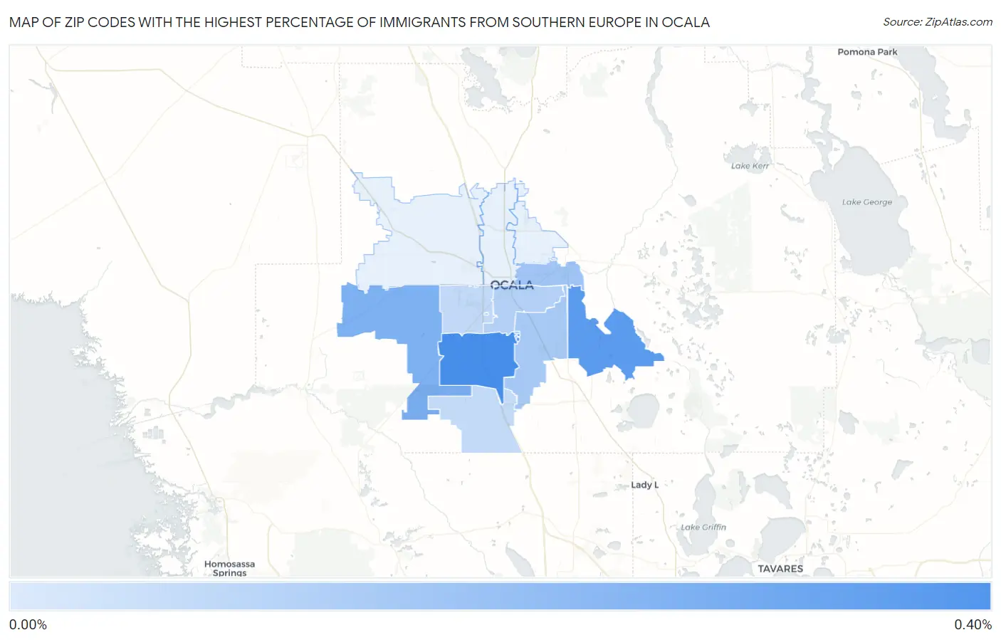 Zip Codes with the Highest Percentage of Immigrants from Southern Europe in Ocala Map