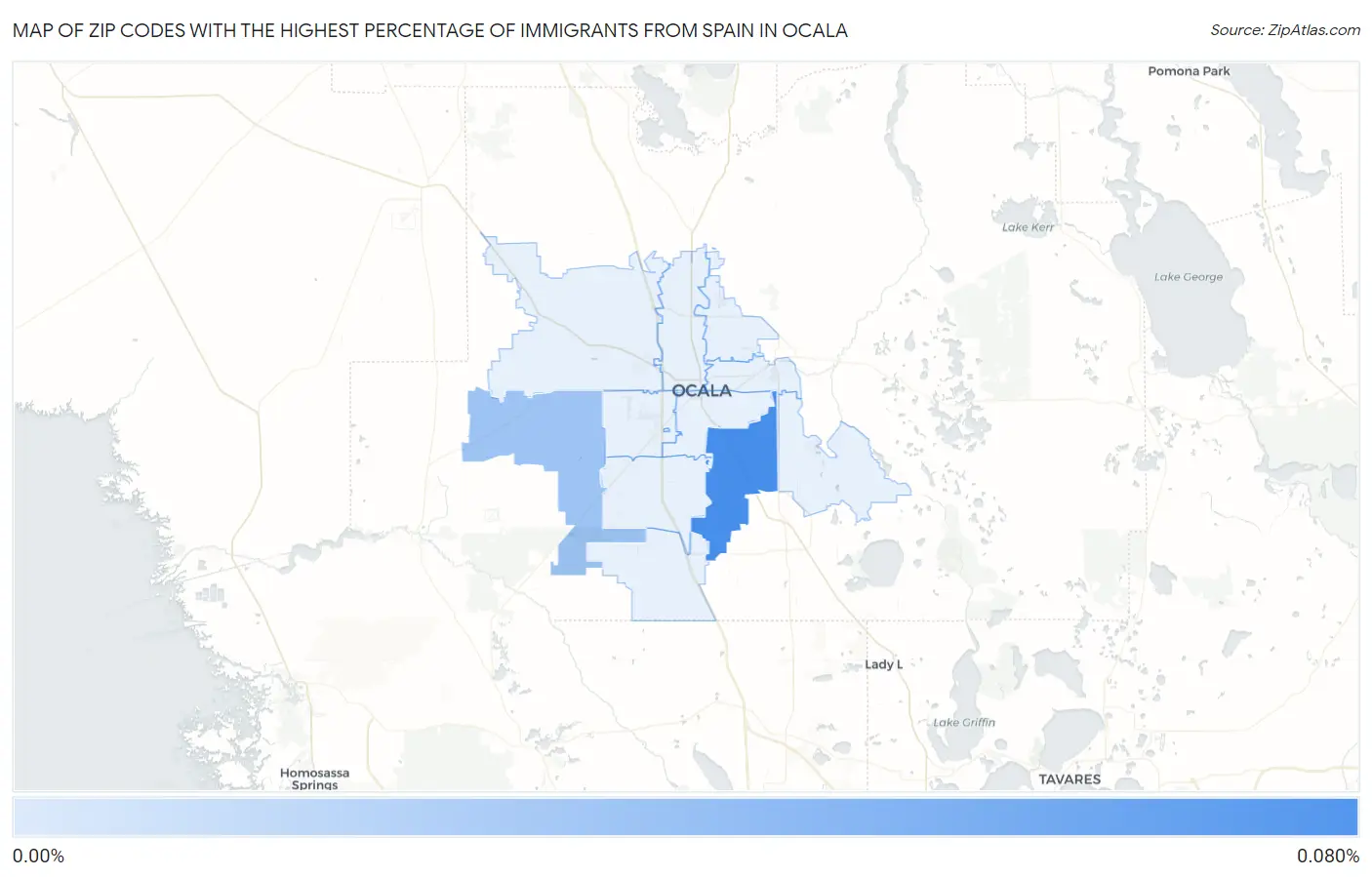 Zip Codes with the Highest Percentage of Immigrants from Spain in Ocala Map