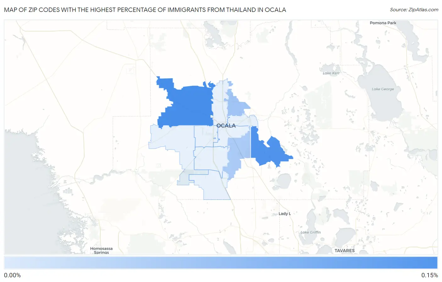 Zip Codes with the Highest Percentage of Immigrants from Thailand in Ocala Map