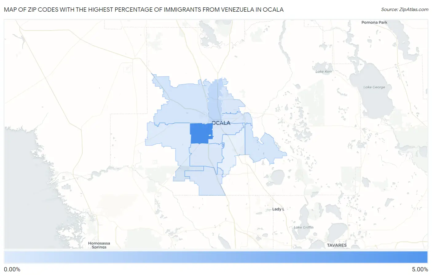 Zip Codes with the Highest Percentage of Immigrants from Venezuela in Ocala Map