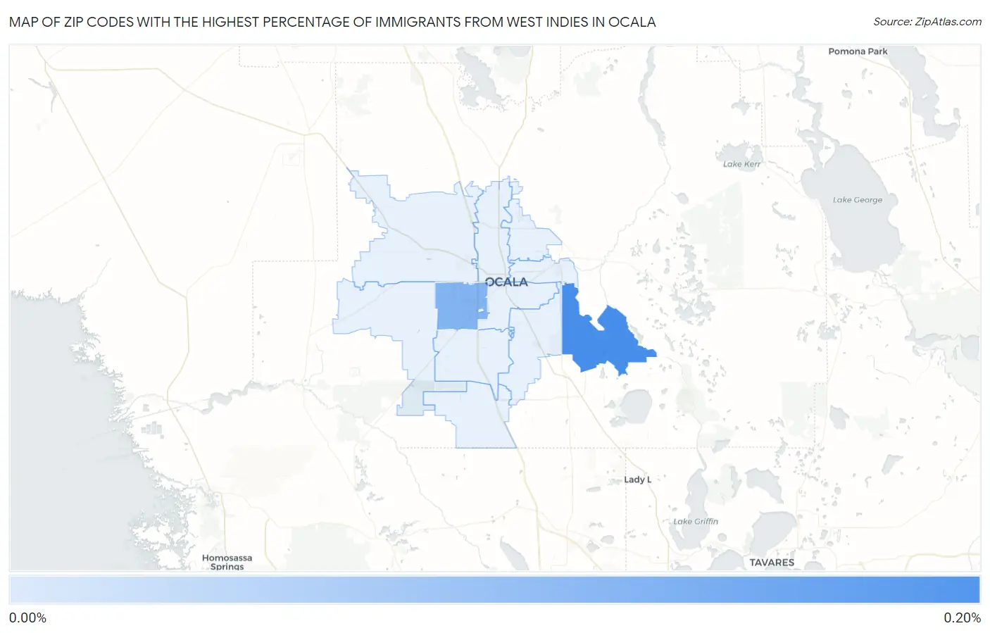 Zip Codes with the Highest Percentage of Immigrants from West Indies in Ocala Map