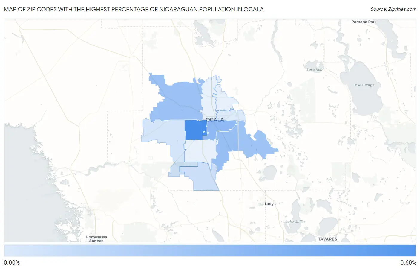 Zip Codes with the Highest Percentage of Nicaraguan Population in Ocala Map