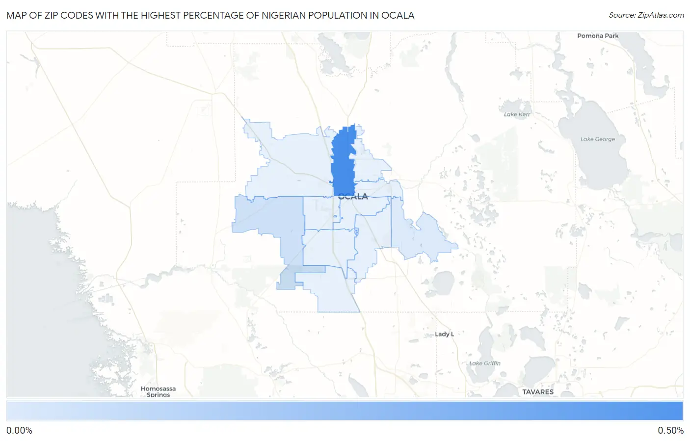 Zip Codes with the Highest Percentage of Nigerian Population in Ocala Map