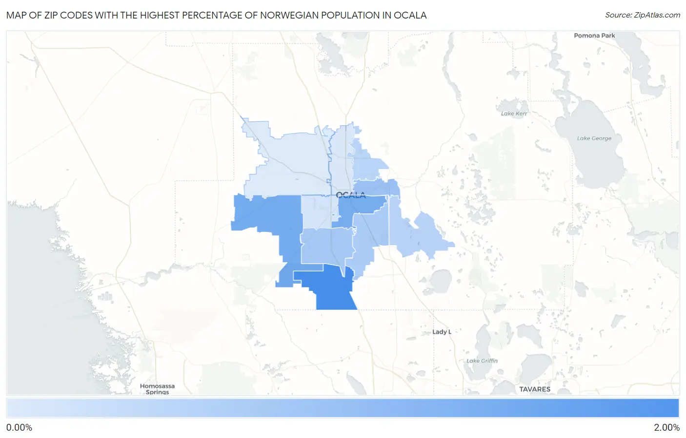 Zip Codes with the Highest Percentage of Norwegian Population in Ocala Map