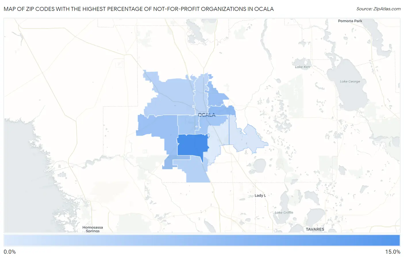 Zip Codes with the Highest Percentage of Not-for-profit Organizations in Ocala Map