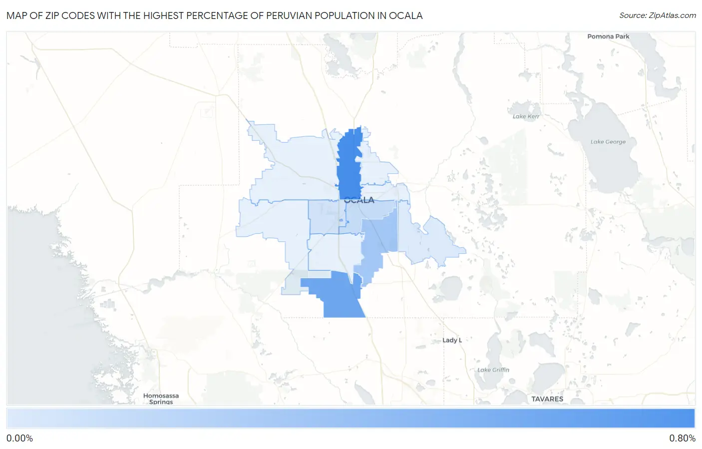 Zip Codes with the Highest Percentage of Peruvian Population in Ocala Map