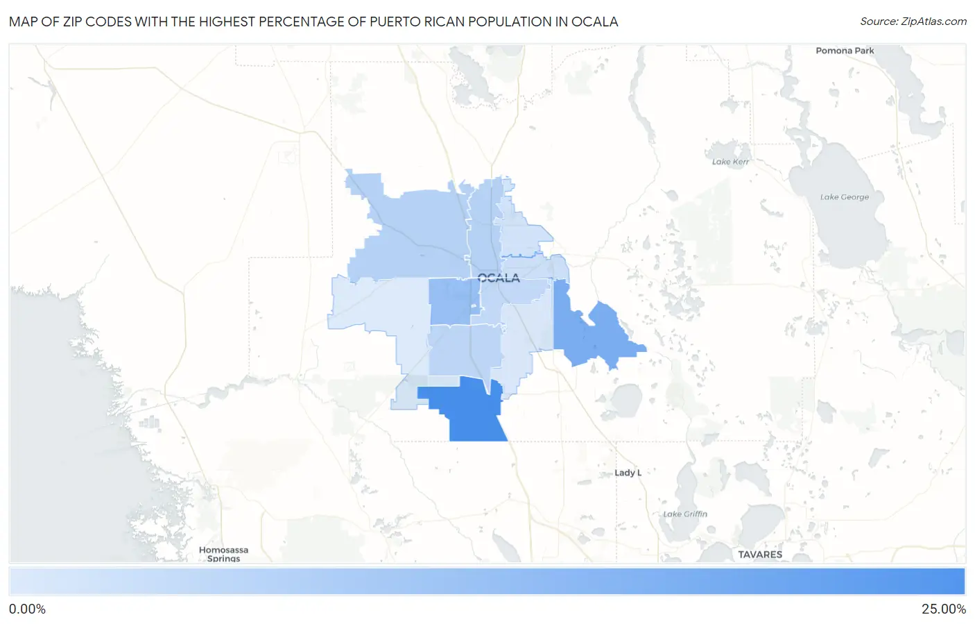 Zip Codes with the Highest Percentage of Puerto Rican Population in Ocala Map