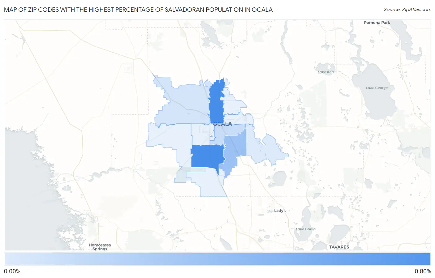 Zip Codes with the Highest Percentage of Salvadoran Population in Ocala Map