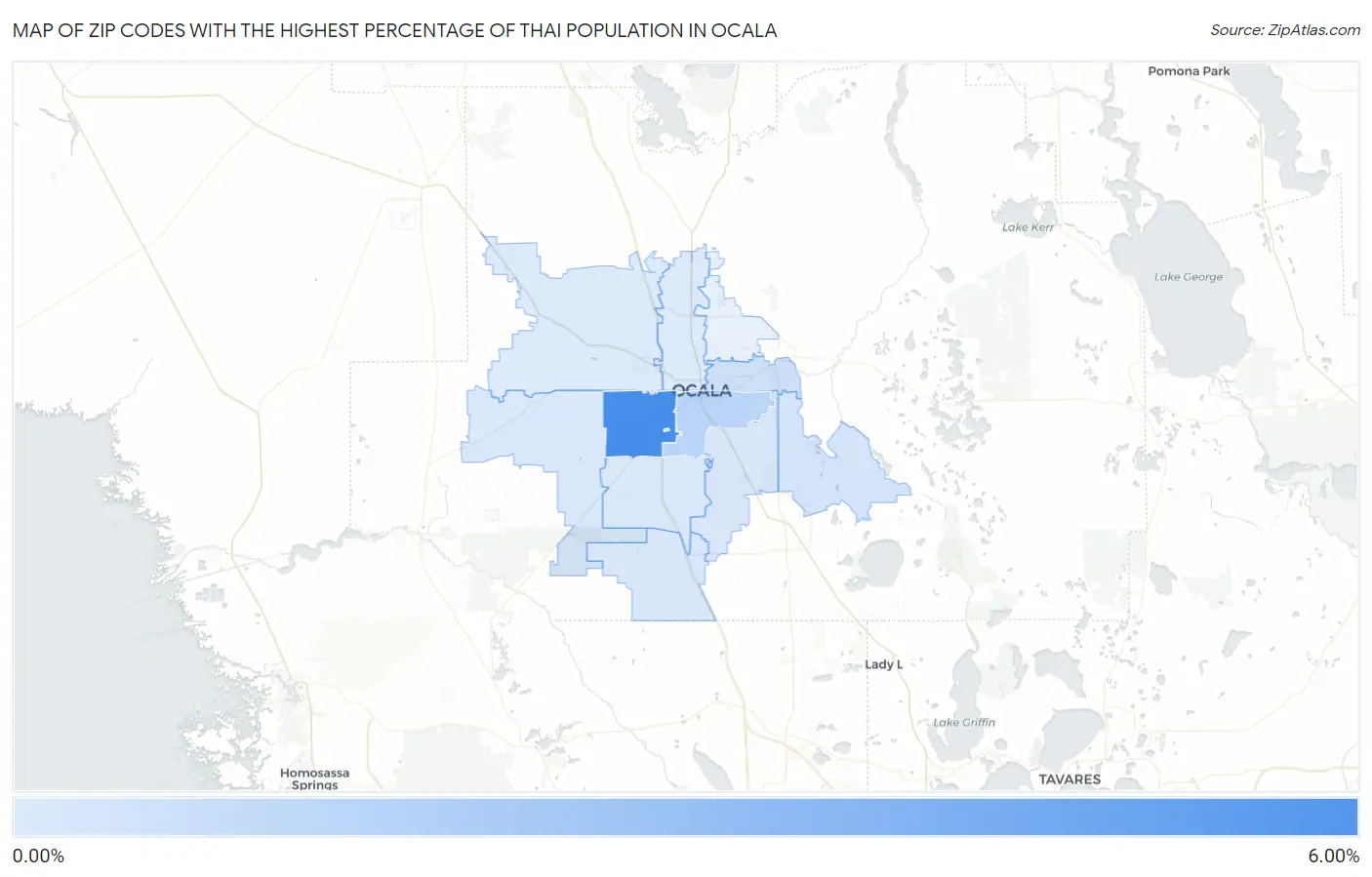Zip Codes with the Highest Percentage of Thai Population in Ocala Map