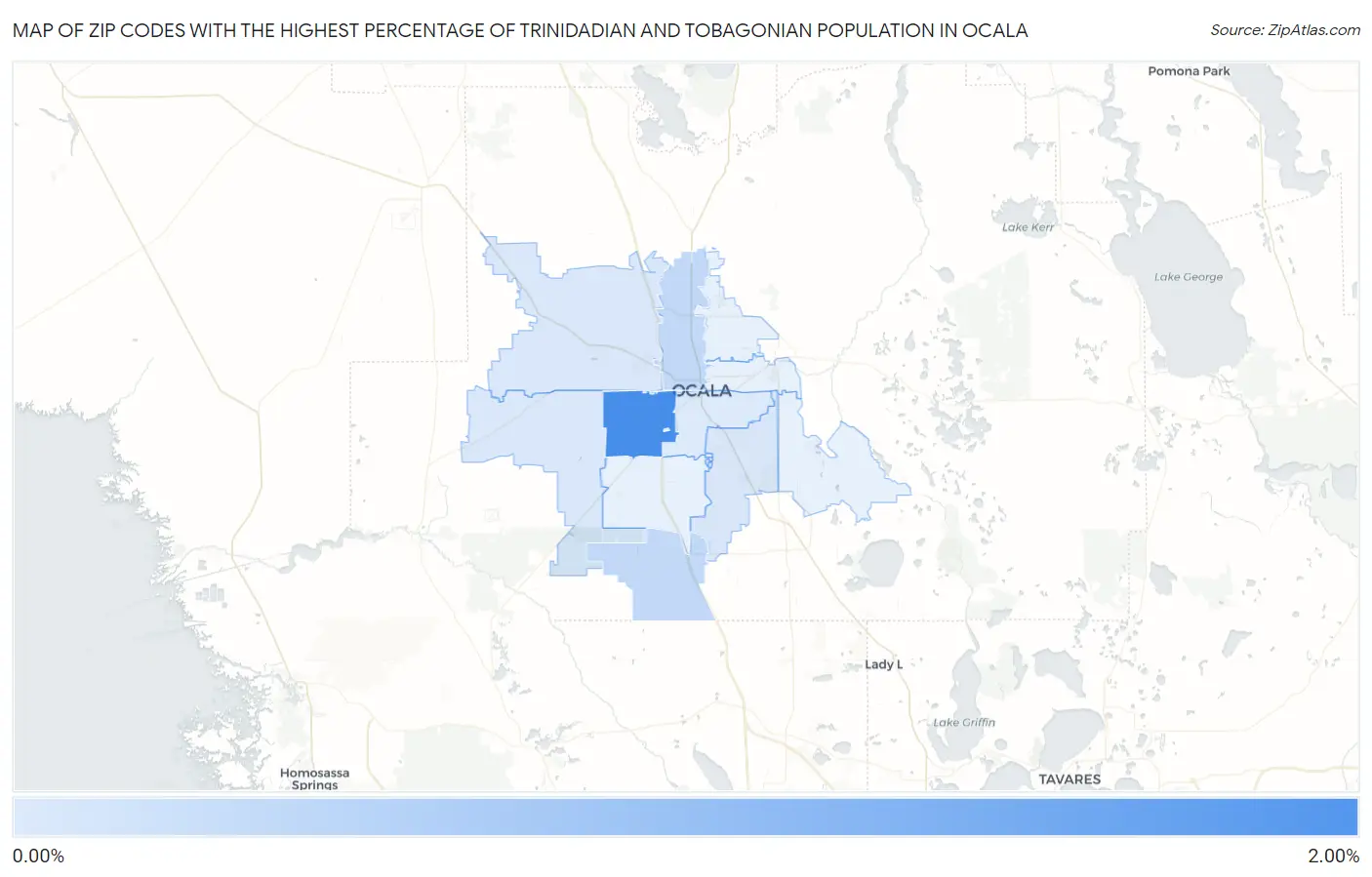 Zip Codes with the Highest Percentage of Trinidadian and Tobagonian Population in Ocala Map